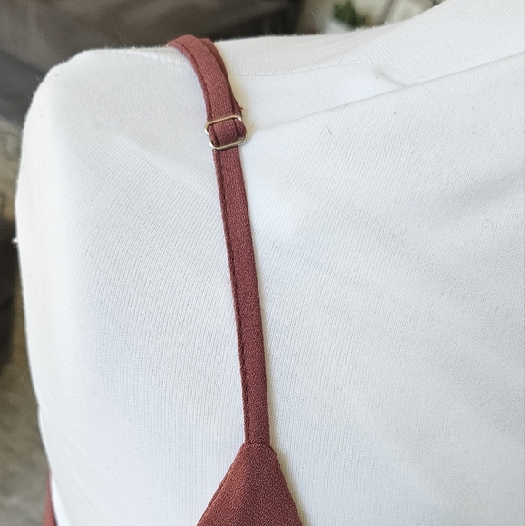 Burgundy Sundress Adjustable Spaghetti-Strap Below Knee Ribbed Bottom Ruffle - Picture 2 of 6